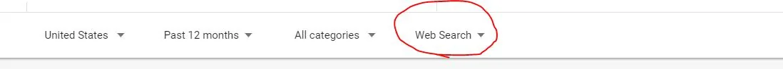 Google Trends web search filter parameter options